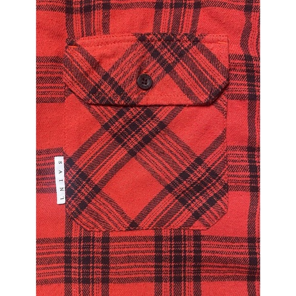 Saint Morta Flannel Shirt Men's Medium Red Tartan Plaid Long Sleeve Streetwear - Picture 3 of 6